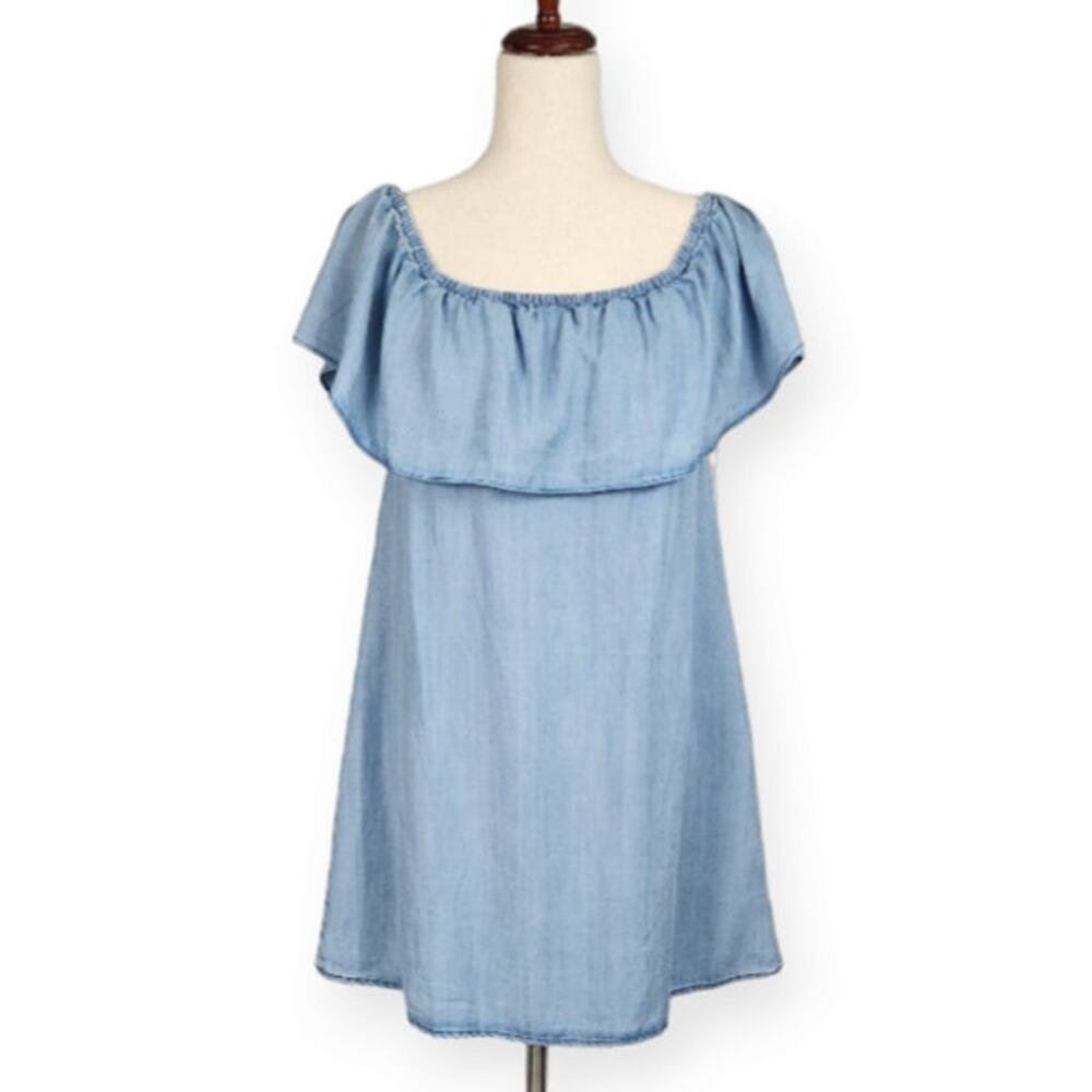 BB Dakota Maci Off the Shoulder Chambray Mini Dress Blue Women's Size Small